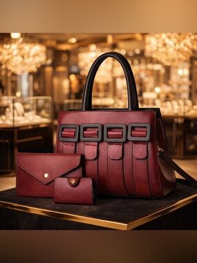 ✨ Elevated Elegance 3-Piece Handbag Set – Crimson Red ✨